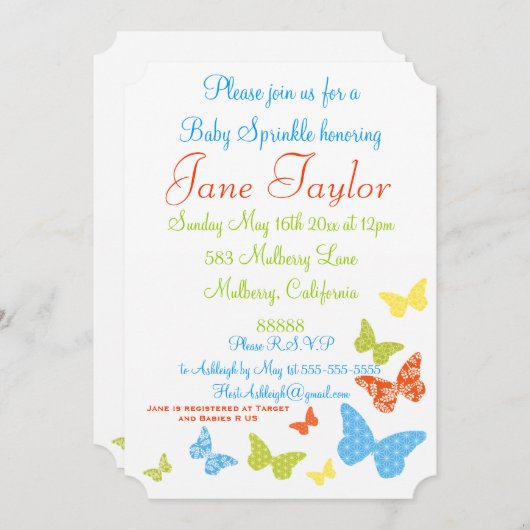 Invitation Baisers à papillon saupoudrer bébé (Devant / Derrière)