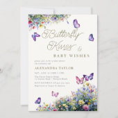 Invitation Baisers à papillon souhaite Baby shower Fleur sauv (Devant)