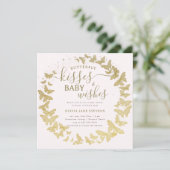 Invitation Baisers à papillon veut Baby shower fille rose or (Debout devant)