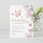 Invitation Baisers à papillon veut floral bébé fille douche (Debout devant)