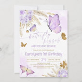 Invitation Baisers à papillon violet Boho et voeux d'annivers (Devant)
