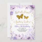 Invitation Baisers à papillon violet de lavande et anniversai (Devant)