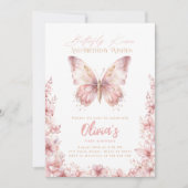 Invitation Baisers de papillon Anniversaire Fête rose papillo (Devant)