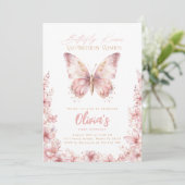 Invitation Baisers de papillon Anniversaire Fête rose papillo (Debout devant)