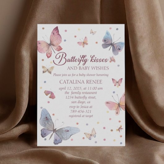Invitation Baisers de Papillon Baby Shower Pastel