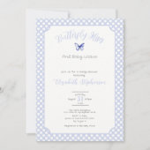 Invitation Baisers de papillon bleu double face Vœux de bébé (Devant)