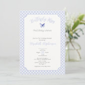 Invitation Baisers de papillon bleu double face Vœux de bébé (Debout devant)
