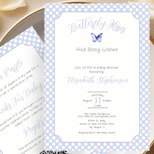 Invitation Baisers de papillon bleu double face Vœux de bébé