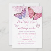 Invitation Baisers de papillon et souhaits d'anniversaire Fêt (Devant)