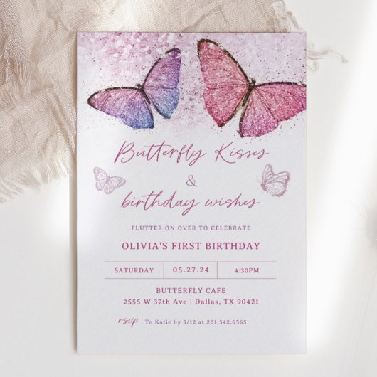 Invitation Baisers de papillon et souhaits d'anniversaire Fêt
