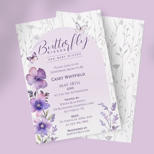 Invitation Baisers de papillon Fête de naissance Bohème Viole