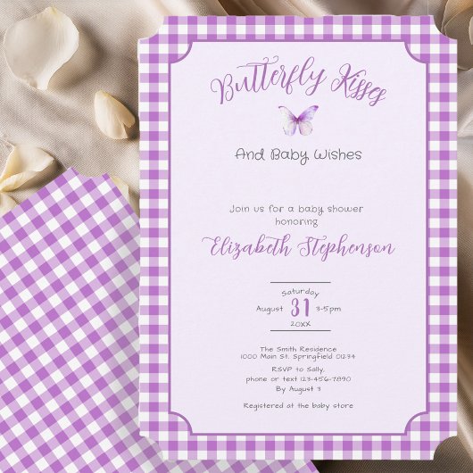 Invitation Baisers de papillon violet Baby Wishes Baby Shower
