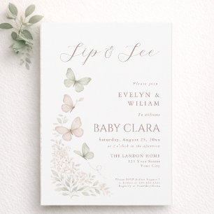 Invitation Baisers de papillon Vœux de bébé Élégant à boire e