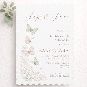 Invitation Baisers de papillon Vœux de bébé Élégant Regardez