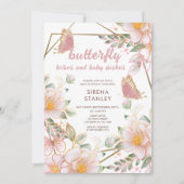 Invitation Baisers et souhaits papillon Baby shower fille ros (Devant)