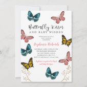 Invitation Baisers et souhaits papillon Baby shower rose (Devant)
