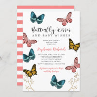 Baisers et souhaits papillon Baby shower rose