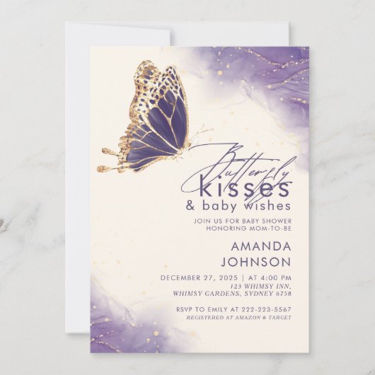 Invitation Baisers papillon Baby shower à Parties scintillant (Devant)