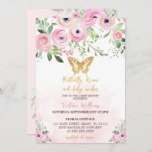 Invitation Baisers papillon Baby shower rose (Devant / Derrière)