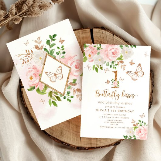 Invitation Baisers papillon et voeux d'anniversaire
