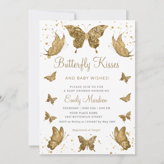 Invitation Baisers papillon et voeux pour bébé baby shower fi (Devant)
