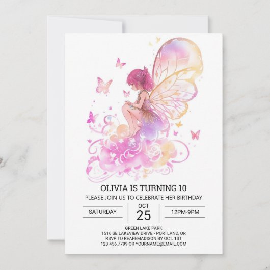 Invitation Baisers papillon Fairy Anniversaire (Devant)