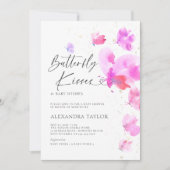 Invitation Baisers Papillon Gras Rose Chic Bébé Fille Douche (Devant)