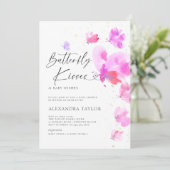 Invitation Baisers Papillon Gras Rose Chic Bébé Fille Douche (Debout devant)