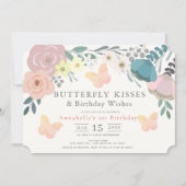 Invitation Baisers papillon rose florale fille Anniversaire (Devant)