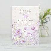 Invitation Baisers papillon Violet Fleurs sauvages 1er annive (Debout devant)
