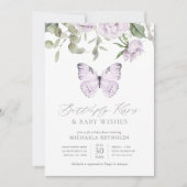 Invitation Baisers papillon violet Floral Baby shower fille (Devant)