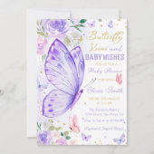Invitation Baisers papillon violet Floral Baby shower fille (Devant)