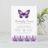Invitation Baisers papillon violet Floral Baby shower fille (Debout devant)