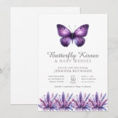 Invitation Baisers papillon violet Floral Baby shower fille (Devant / Derrière)