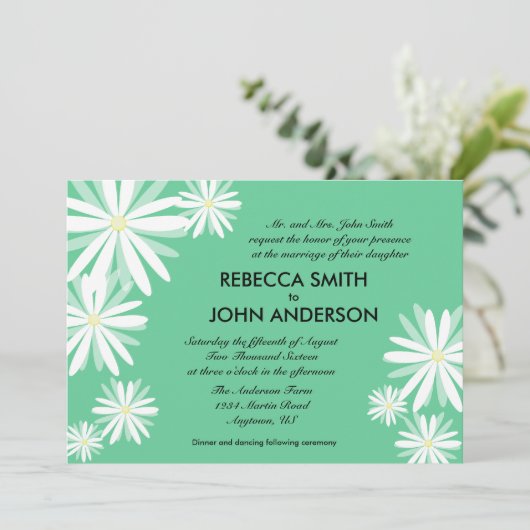 Invitation Baisson blanc rétro sur Mariage vert (Debout devant)
