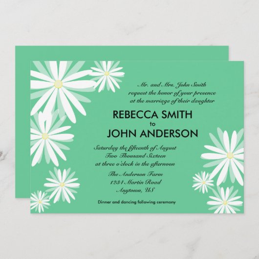 Invitation Baisson blanc rétro sur Mariage vert (Devant / Derrière)