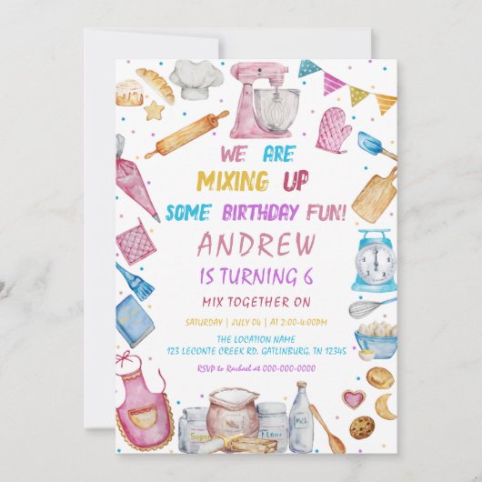 Invitation Baking Anniversaire Fille Cuisine (Devant)