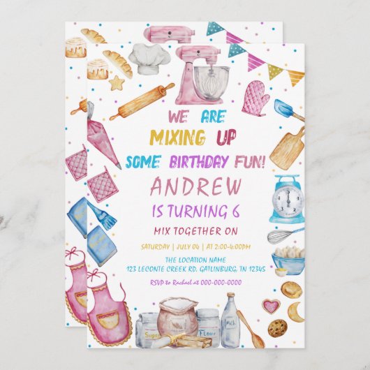 Invitation Baking Anniversaire Fille Cuisine (Devant / Derrière)
