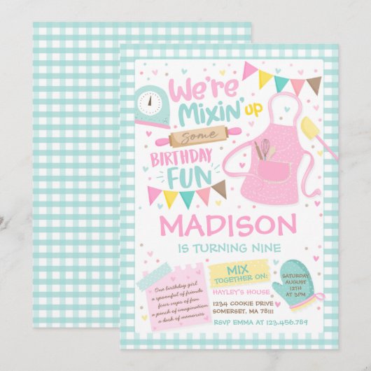 Invitation Baking Anniversaire Fille Cuisine Anniversaire Fêt (Devant / Derrière)