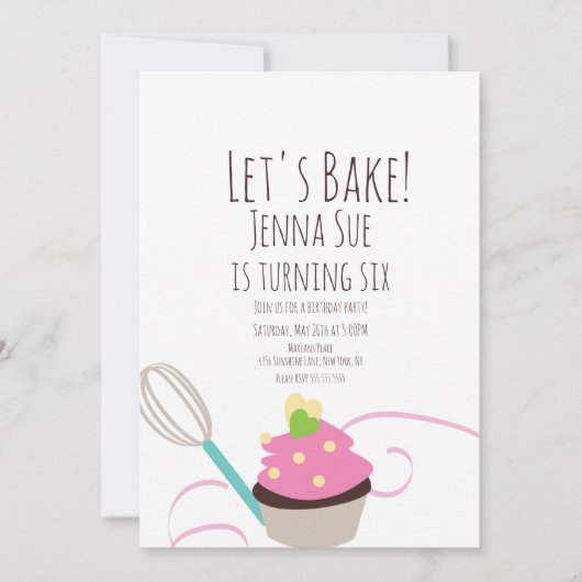 Invitation Baking Cupcake Décor Anniversaire rose (Devant)