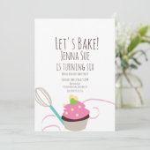 Invitation Baking Cupcake Décor Anniversaire rose (Debout devant)