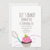Invitation Baking Cupcake Décor Anniversaire rose (Devant / Derrière)