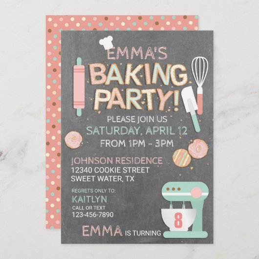 Invitation Baking Party Lettres biscuits Anniversaire (Devant / Derrière)