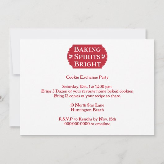 Invitation Baking Spirits Bright Cookie Exchange Party (Dos)