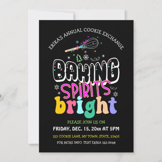 Invitation Baking Spirits Bright Cookies Exchange Holiday (Devant)