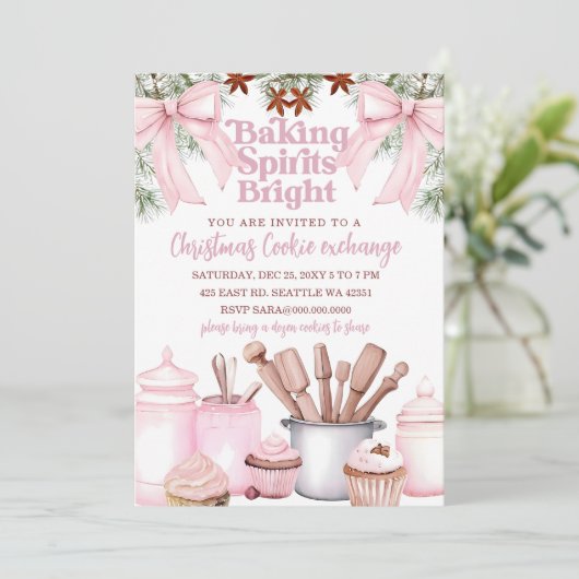 Invitation Baking Spirits Bright Pink Cookie Exchange (Debout devant)