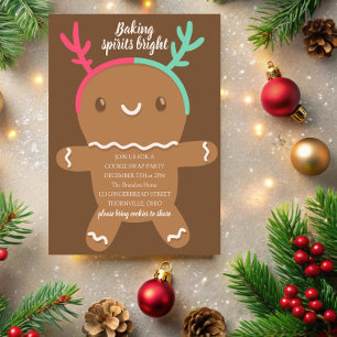 Invitation Baking Spirits Bright Reindeer Gingerbread Cookie