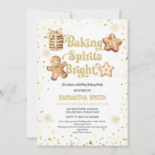 Invitation Baking Spiritueux Bright Gold Christmas Baking Par (Devant)