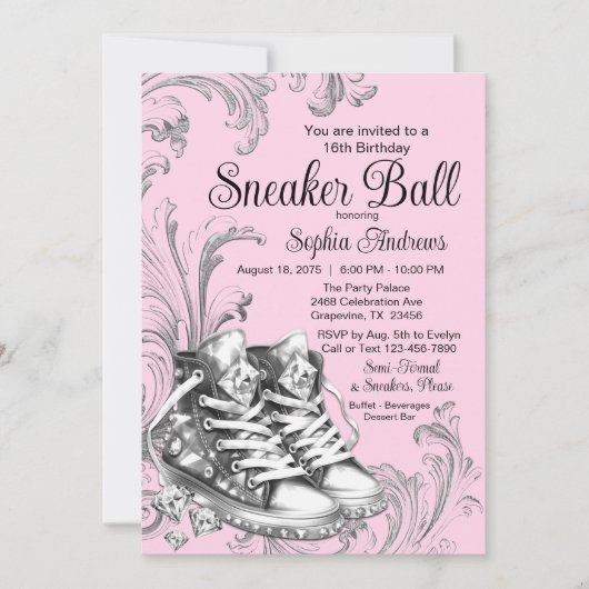 Invitation Bal à chaussures argent rose (Devant)