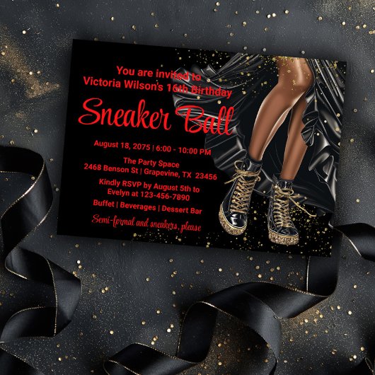 Invitation Bal Basket Basket Red Black Gold